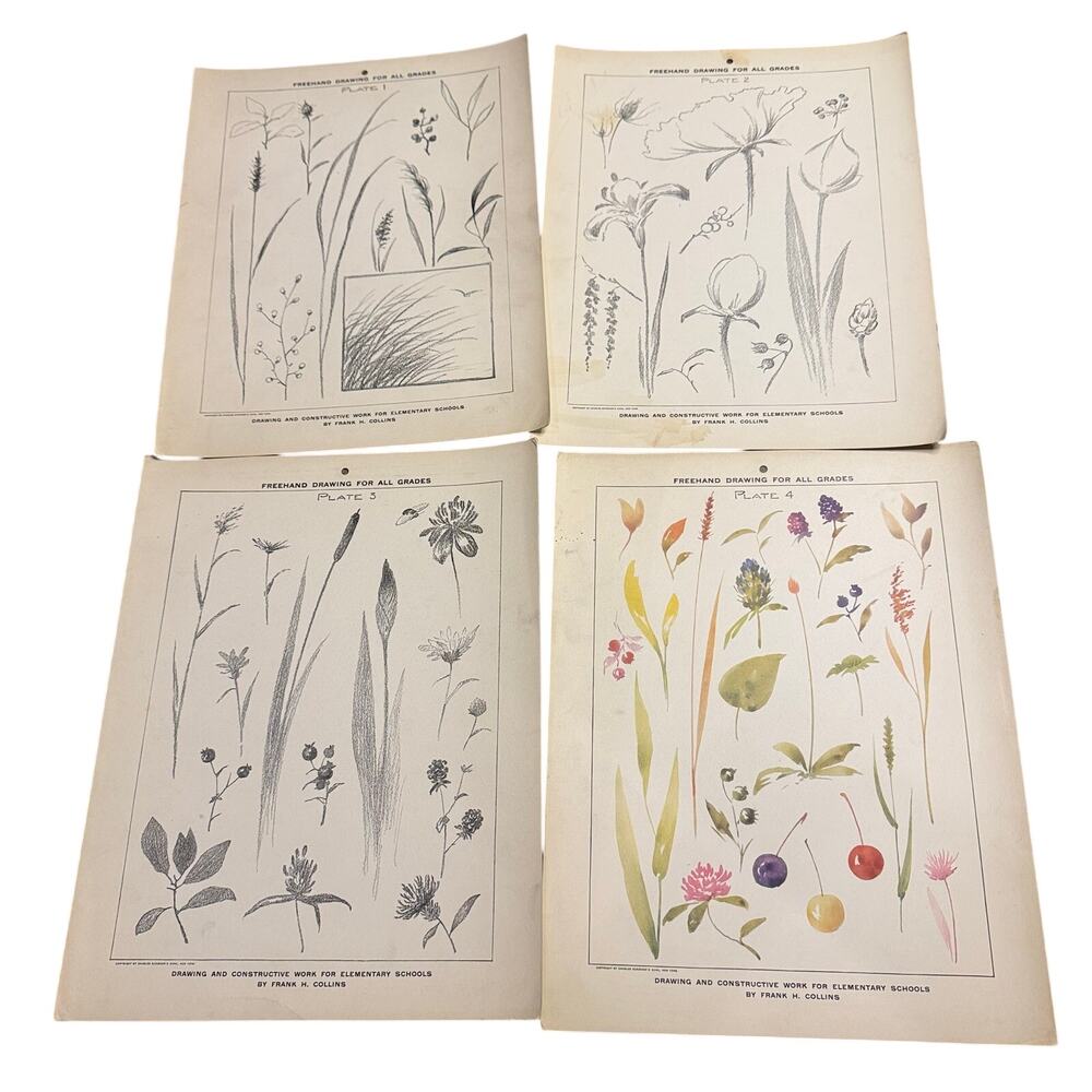 4 VTG Freehand Drawing for All Grades Prints Charles Scribner’s / Frank Collins